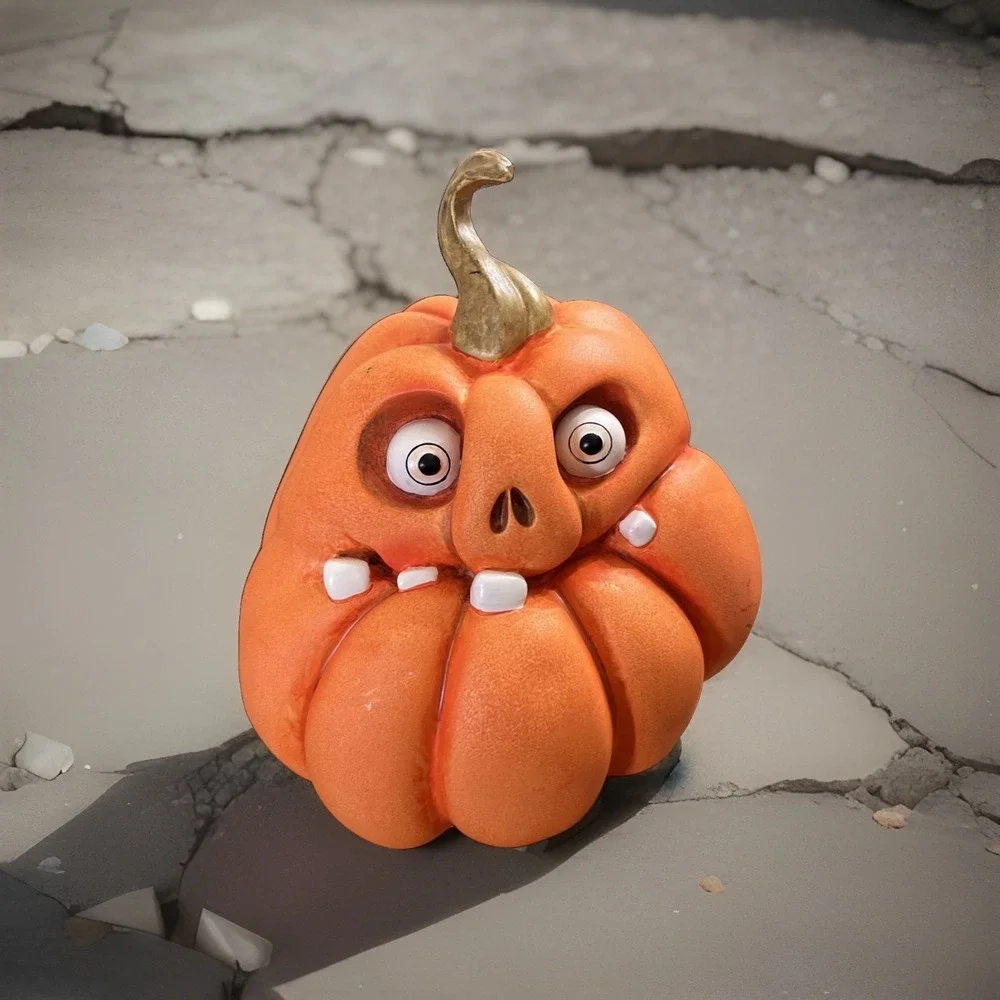 HALLOWS EVE GOOFY TOOTHED CRAZY EYE'D HALLOWEEN RESIN PUMPKIN 9
